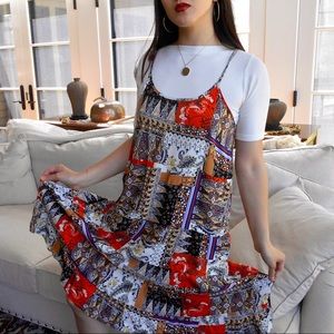 Orange Multicolored Patterned Flowy Midi Dress🧡